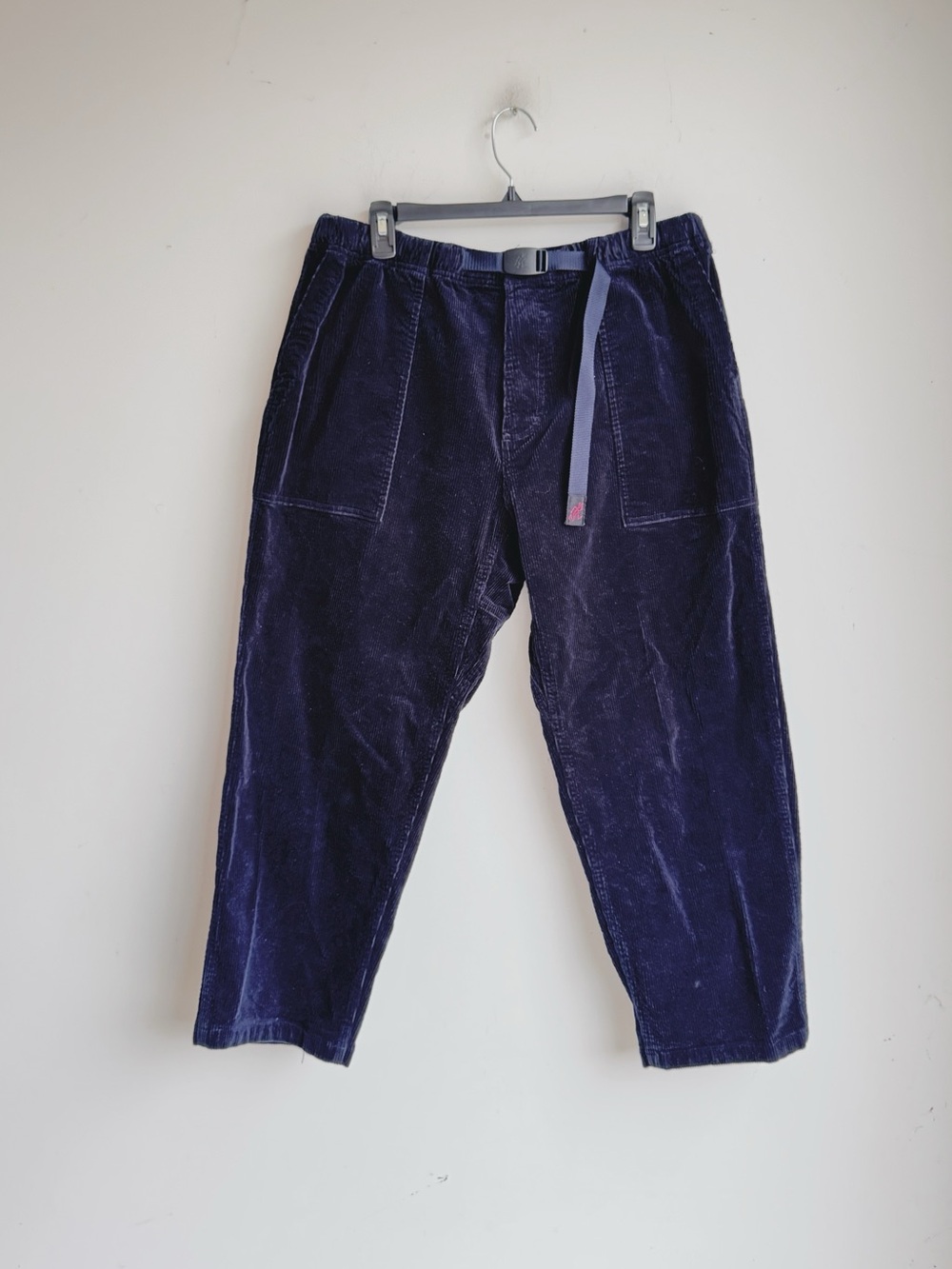 Gramicci Navy Blue Corduroy Climbing Pants Belted Tapered Utility Pants USA L